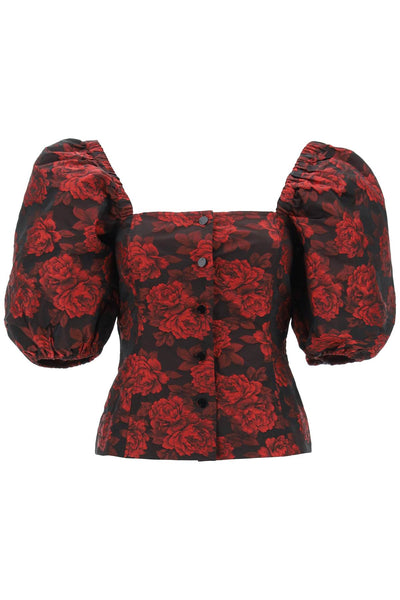 blouse in floral jacquard F8947 HIGH RISK RED