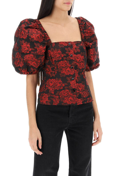 blouse in floral jacquard F8947 HIGH RISK RED