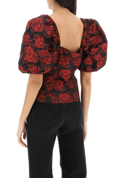 blouse in floral jacquard F8947 HIGH RISK RED