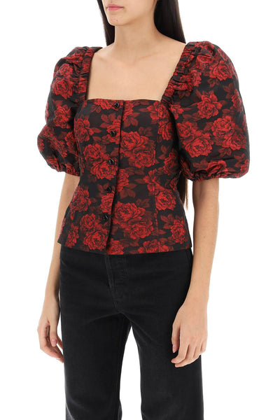 blouse in floral jacquard F8947 HIGH RISK RED