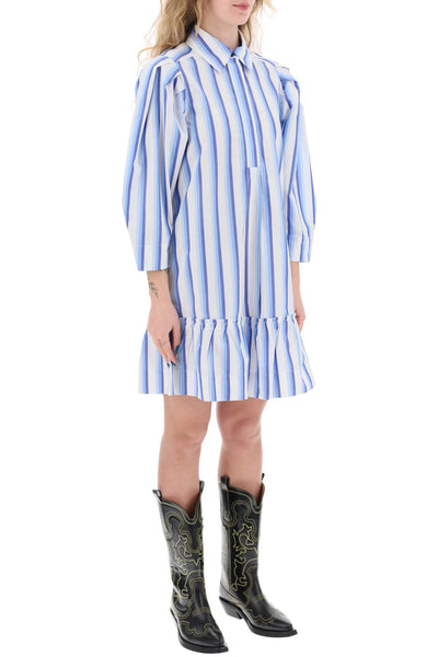 striped dress with ruffles. F9021 SILVER LAKE BLUE