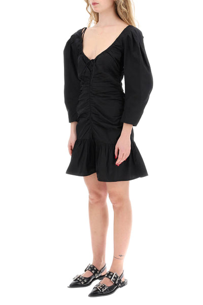 mini poplin dress with curved sleeves F9171 BLACK