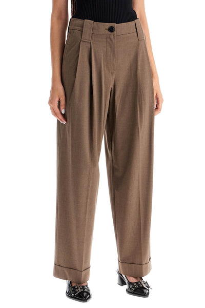 "flowy trousers with two ple F9279 SHITAKE