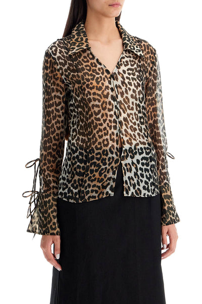 leopard print chiffon blouse F9305 ALMOND MILK