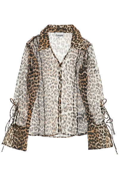 leopard print chiffon blouse F9305 ALMOND MILK