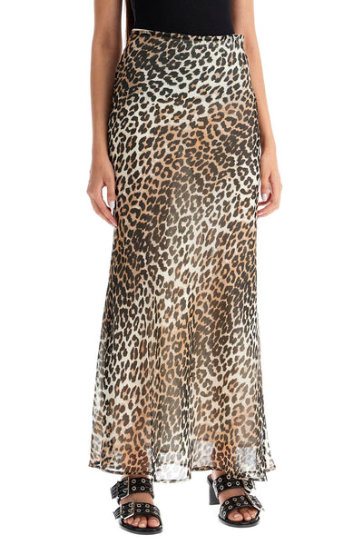 long chiffon animal print maxi skirt F9306 ALMOND MILK