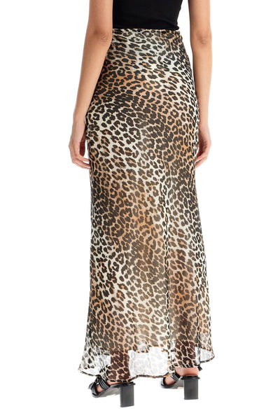 long chiffon animal print maxi skirt F9306 ALMOND MILK