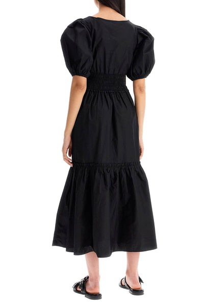 midi dress with smock stitching F9346 BLACK