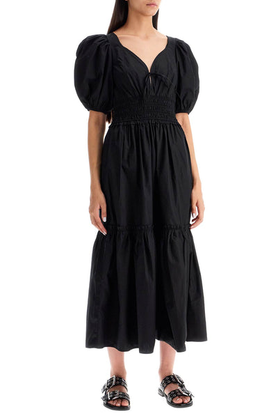 midi dress with smock stitching F9346 BLACK