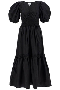 midi dress with smock stitching F9346 BLACK