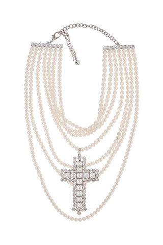 "necklace with pearls and crystal cross FABA3232 J0034 PEARL-GOLD