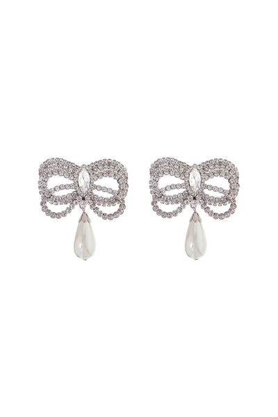 hypoallergenic brass earrings in silver with bow and drop pearl FABA3256 J0034 CRY-SILVER