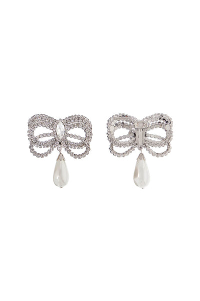 hypoallergenic brass earrings in silver with bow and drop pearl FABA3256 J0034 CRY-SILVER