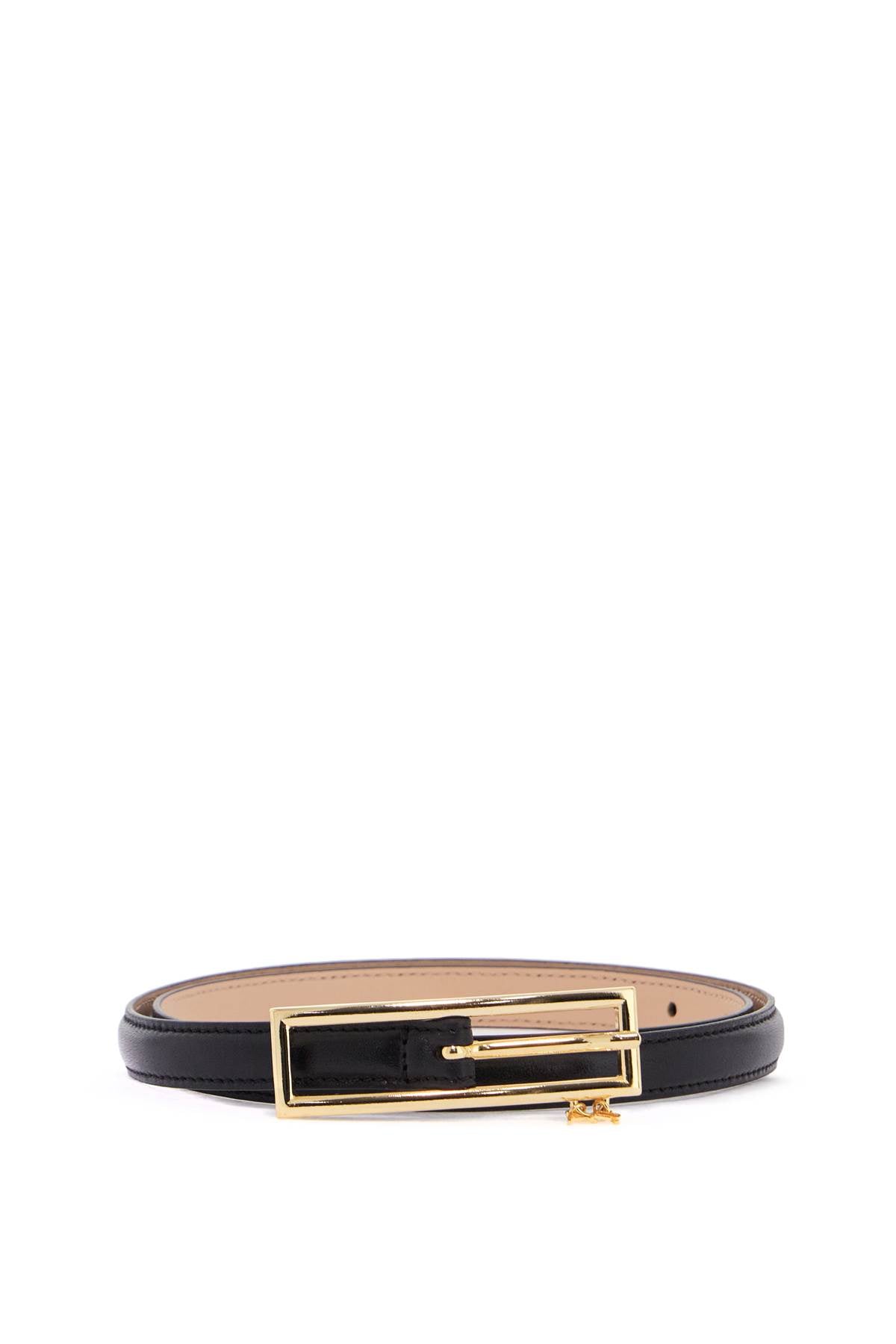 slim black leather belt with logo charm and brass buckle 1.5 cm FABA3276 L0013 BLACK