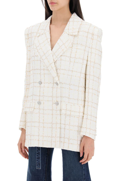 oversized tweed jacket with plaid pattern FABX3720 F4321 WHITE