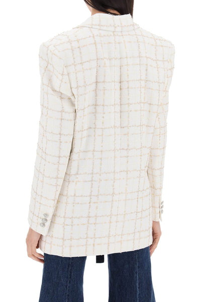 oversized tweed jacket with plaid pattern FABX3720 F4321 WHITE