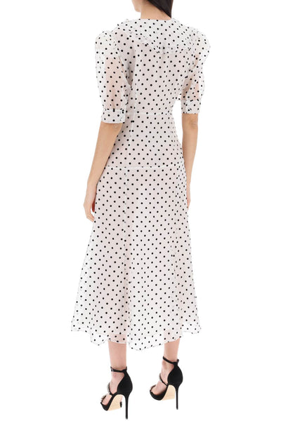 "silk organza midi dress with polka FABX3743 F4341 WHITE BLACK