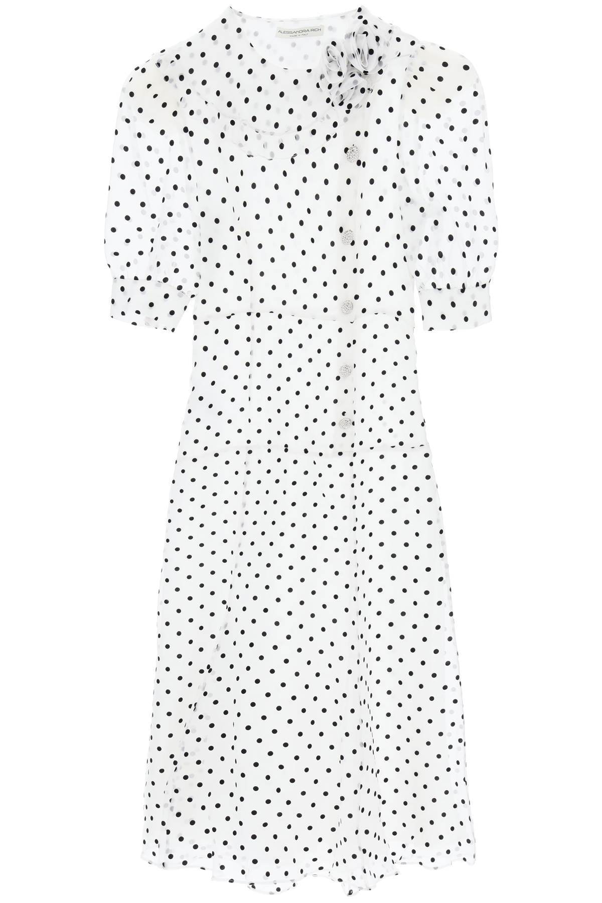 "silk organza midi dress with polka FABX3743 F4341 WHITE BLACK