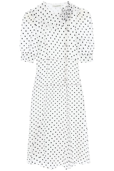 "silk organza midi dress with polka FABX3743 F4341 WHITE BLACK