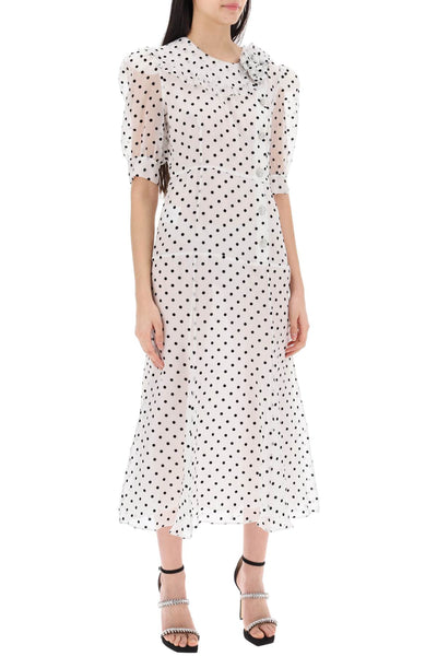 "silk organza midi dress with polka FABX3743 F4341 WHITE BLACK