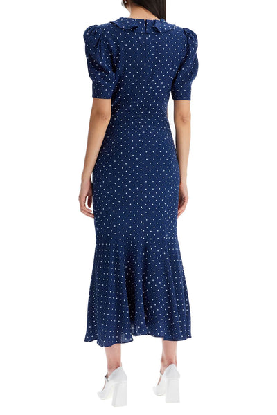 polka dot silk midi dress FABX3818 F4378 NAVY BLUE-WHITE