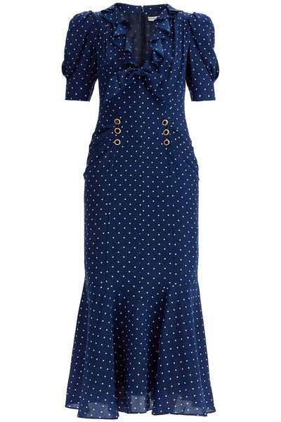 polka dot silk midi dress FABX3818 F4378 NAVY BLUE-WHITE