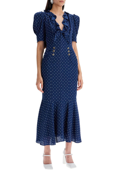 polka dot silk midi dress FABX3818 F4378 NAVY BLUE-WHITE