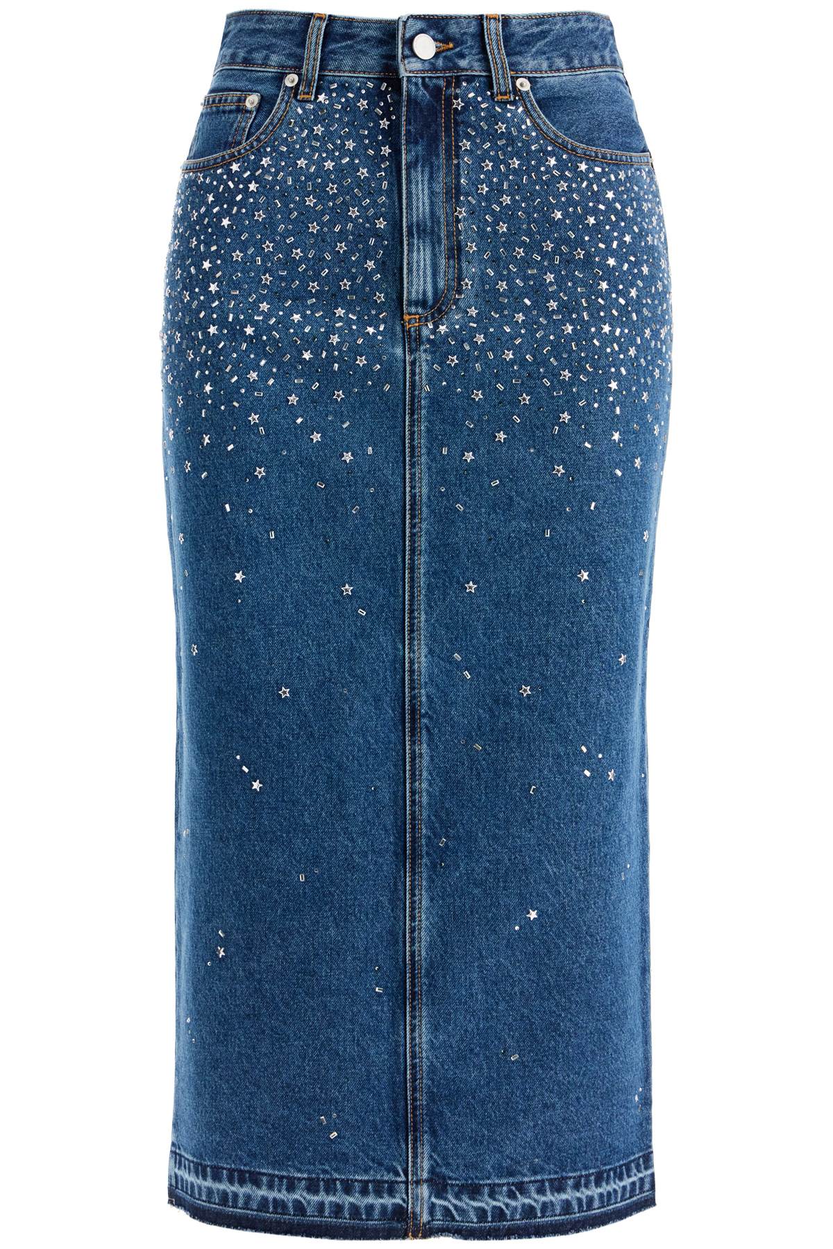 "denim midi skirt with rhin FABX3826 F4380 BLUE