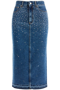 "denim midi skirt with rhin FABX3826 F4380 BLUE