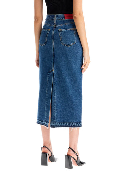 "denim midi skirt with rhin FABX3826 F4380 BLUE