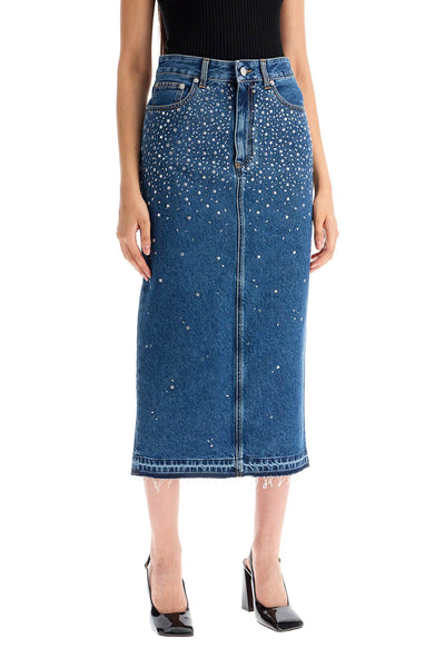 "denim midi skirt with rhin FABX3826 F4380 BLUE