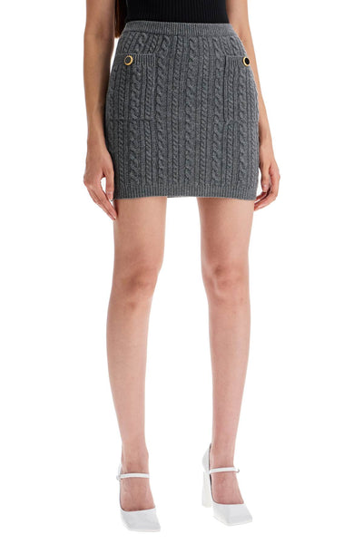 knitted mini skirt with braided FABX3869 K4392 GREY