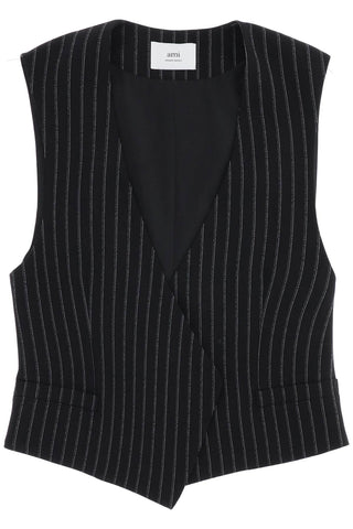 virgin wool pinstripe waistcoat FBV757 WV0040 NOIR CRAIE