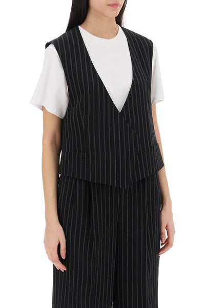 virgin wool pinstripe waistcoat FBV757 WV0040 NOIR CRAIE