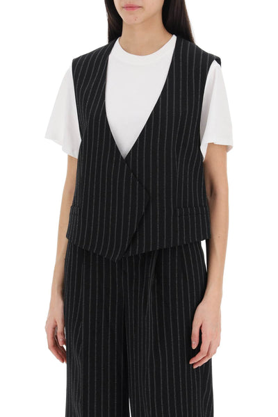 virgin wool pinstripe waistcoat FBV757 WV0040 NOIR CRAIE