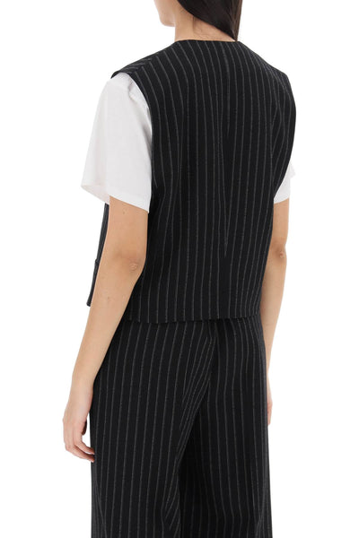 virgin wool pinstripe waistcoat FBV757 WV0040 NOIR CRAIE