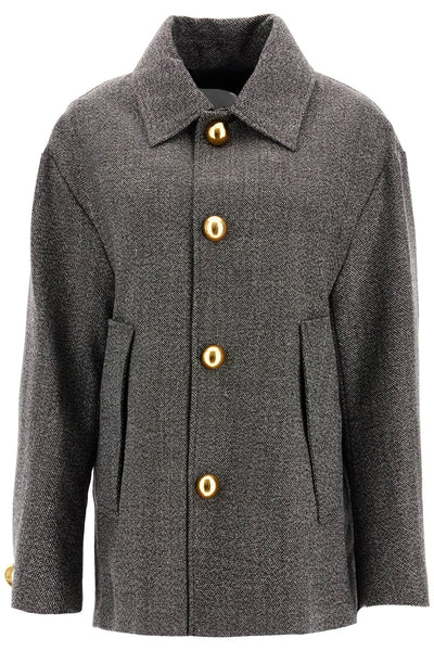 boxy wool and cotton blend jacket FCO214 WV0056 CAFE FONCE/ BLANC CASSE