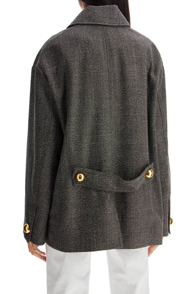 boxy wool and cotton blend jacket FCO214 WV0056 CAFE FONCE/ BLANC CASSE