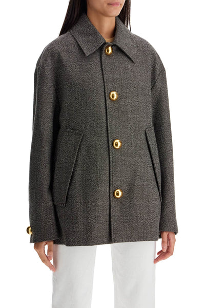 boxy wool and cotton blend jacket FCO214 WV0056 CAFE FONCE/ BLANC CASSE