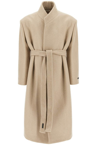 wool coat with high collar and boiled wool FG830 402CWO DUNE
