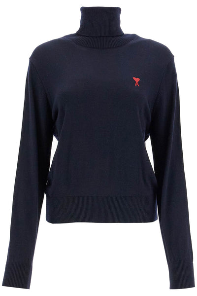 high-neck pullover with embroidery FKS411 KN0025 BLEU NUIT