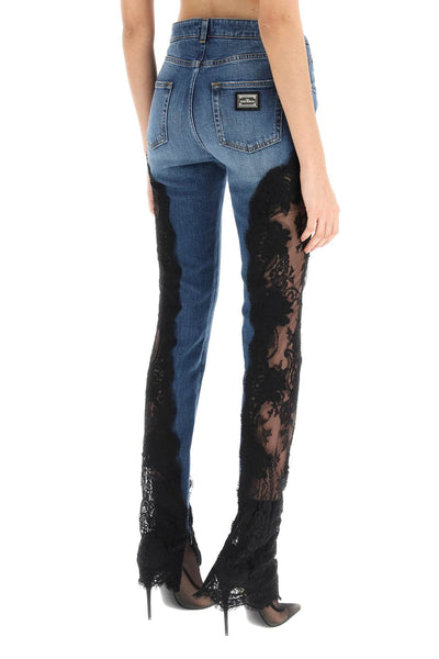 slim fit jeans with lace inserts FTCUMD GDBNH VARIANTE ABBINATA