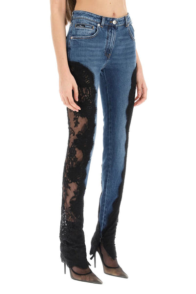 slim fit jeans with lace inserts FTCUMD GDBNH VARIANTE ABBINATA