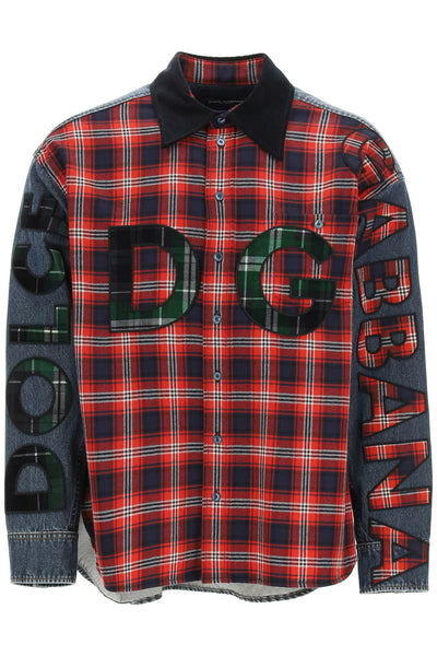 oversized denim and flannel shirt with logo G5IW7Z G8EJ6 VARIANTE ABBINATA