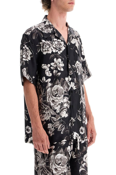 hawaii silk shirt with floral print set G5JH9T IS1VS FIORI GRIGI FDO NERO