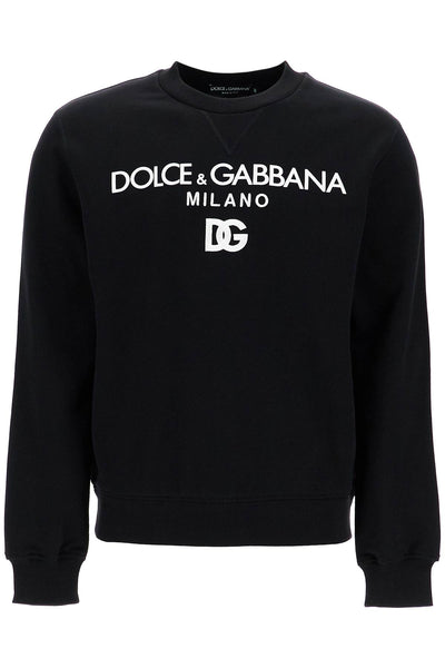 "round neck sweatshirt with dg embroidery and lettering G9ACGZ FU7DU NERO