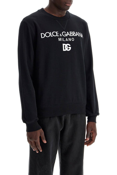 "round neck sweatshirt with dg embroidery and lettering G9ACGZ FU7DU NERO