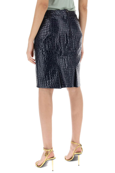 crocodile effect leather skirt GCL871 LEX306 DEEP BLUE