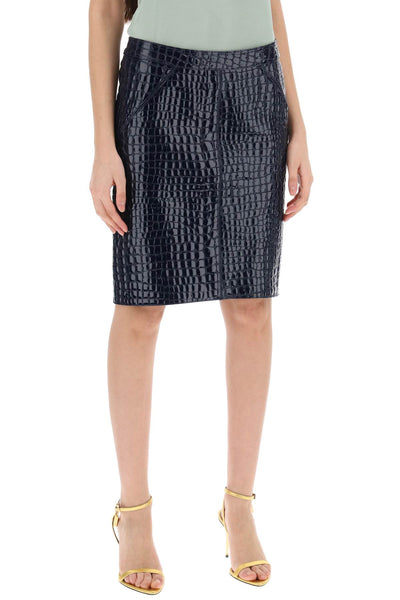 crocodile effect leather skirt GCL871 LEX306 DEEP BLUE