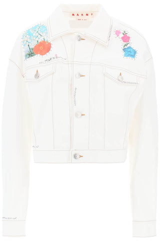 cropped denim jacket with flower patches and embroidery GIJD0236SXUTC341 LILY WHITE